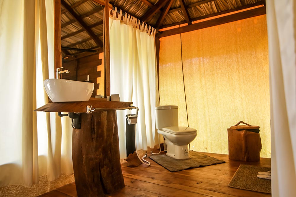 Private ensuite bathroom inside a luxury tent